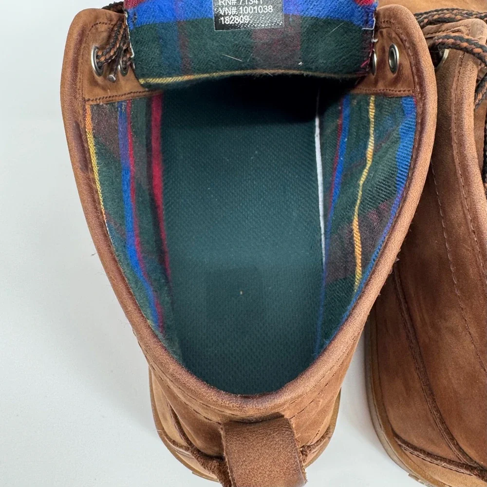 L.L.Bean Chukka Boots Mens 11 Brown Leather Plaid Lined Moc Toe 504638